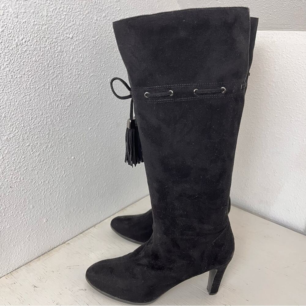 Impo Stretch black faux suede knee high heeled boots 10